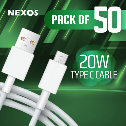Pack of 50 NEXOS C-type, 3.0A, fast charging, QC 3.0 | 1 M | 6 months warranty | Made in Pakistan