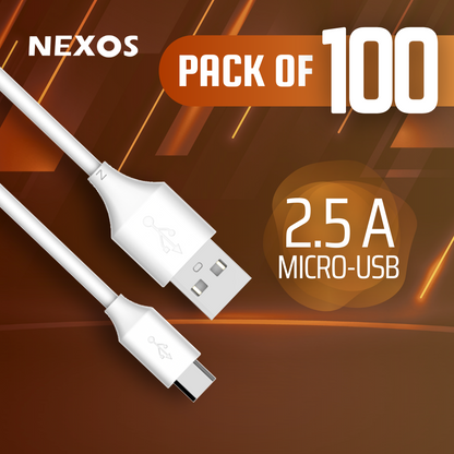Pack of 100 NEXOS Micro-USB 2.5 A Fast charging, QC 3.0 | 1M | 6 months warranty.